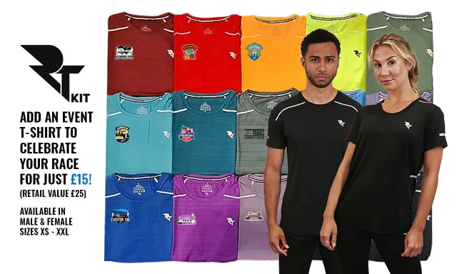 Add an event T-shirt to celebrate your race for just £15 (retail value £25), available in male and female sizes XS to XXL